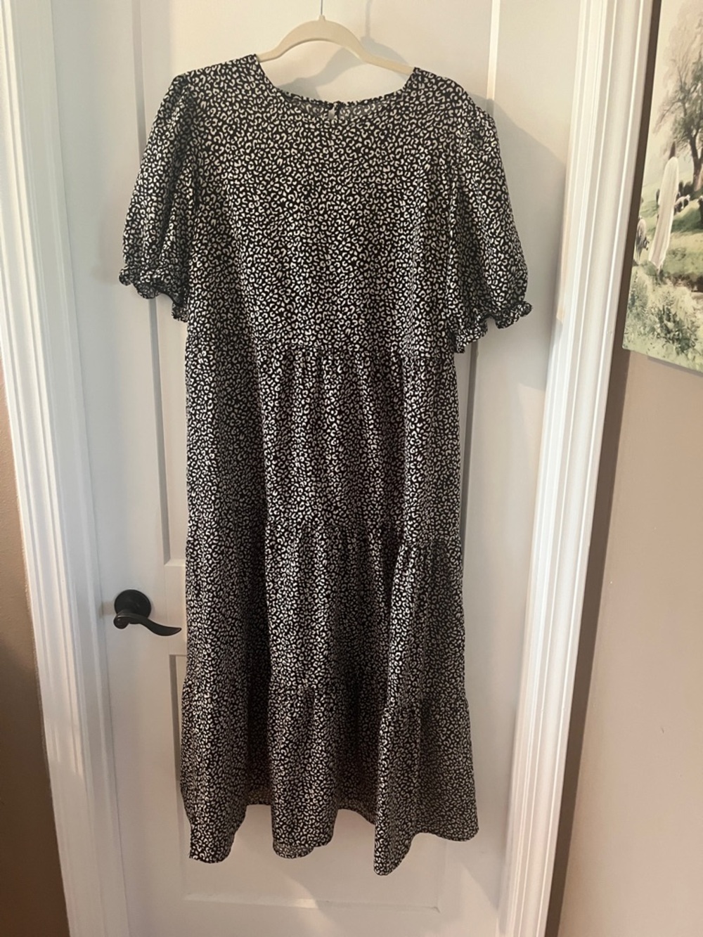 SHEIN Black and White Abstract Spot Midi Dress